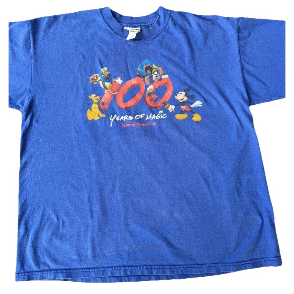 Vintage Disney World Mickey Mouse Graphic Tee Mens Large Blue Theme Park Shirt